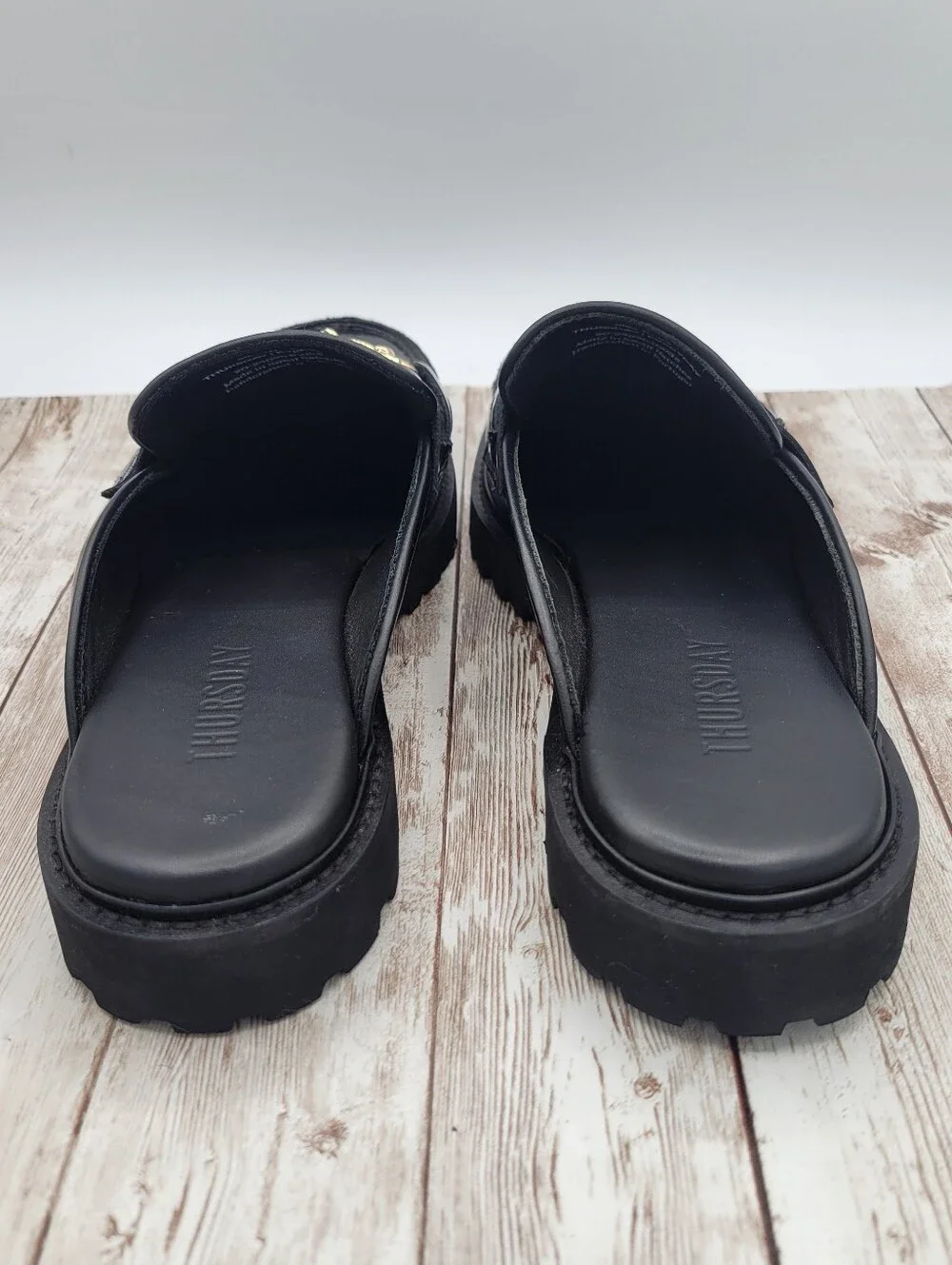 Thursday Leather Black Penny Mule Gold Hardware Women's Size 10 - Picture 11 of 16